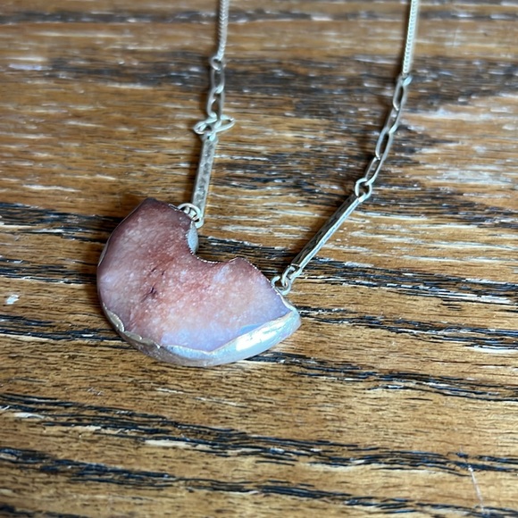 Bohemian earthy stone with gold trim and thin gold necklace - Picture 3 of 4